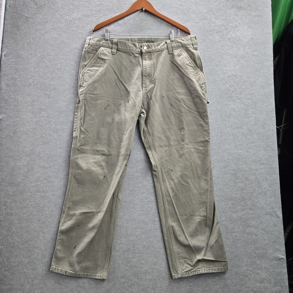 Carhartt Men Pants 40X30 Khaki Carpenter Canvas Rugged Flex Duck Dungaree READ